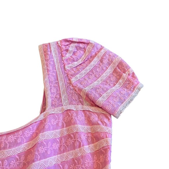 LoveShackFancy Drella Mini Dress Pink Lace Trim Short Sleeve Size 00 Women's NWT - Picture 4 of 14
